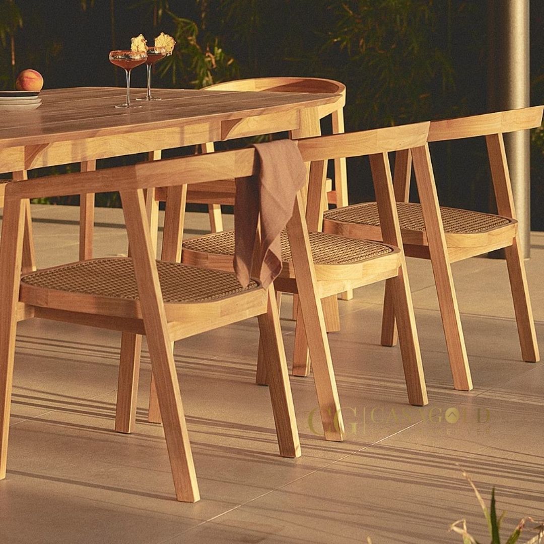 Premium cane and wood armchair for living room