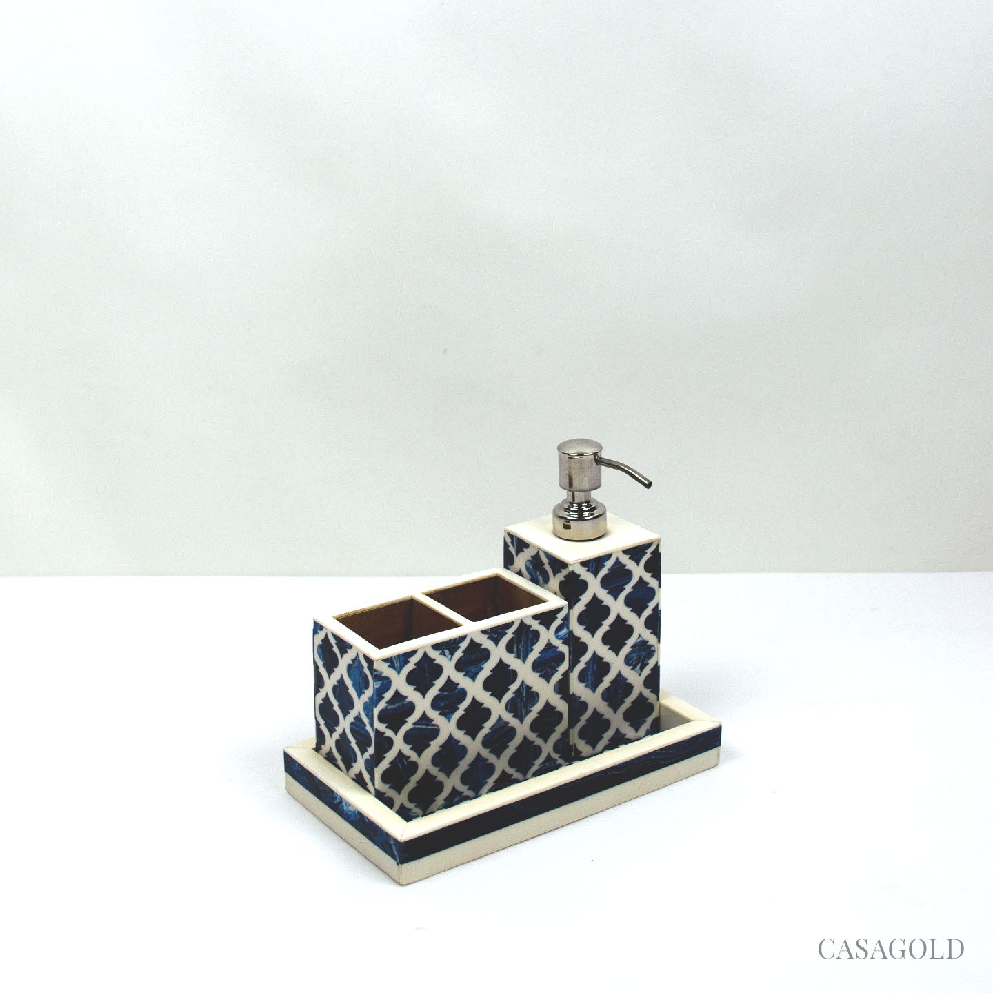 Luxe White and Blue Bathroom Accessories Set