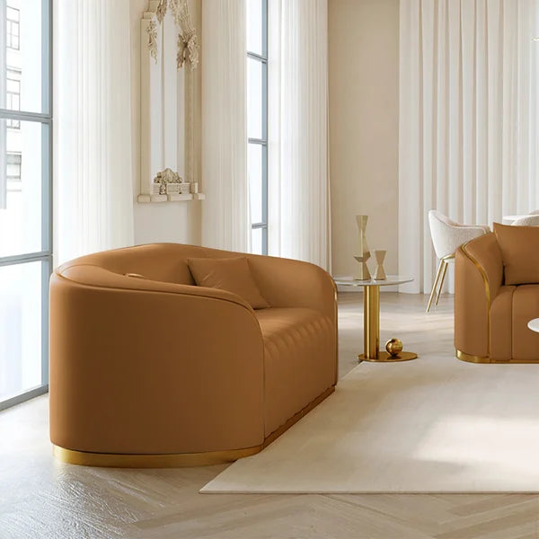 Luxurious Button-Tufted Leather Sofa