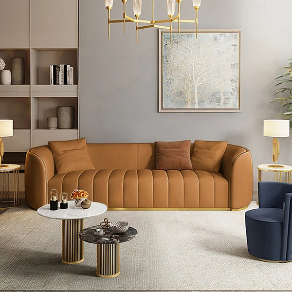Luxurious button-tufted leather luxury sofa in classic black