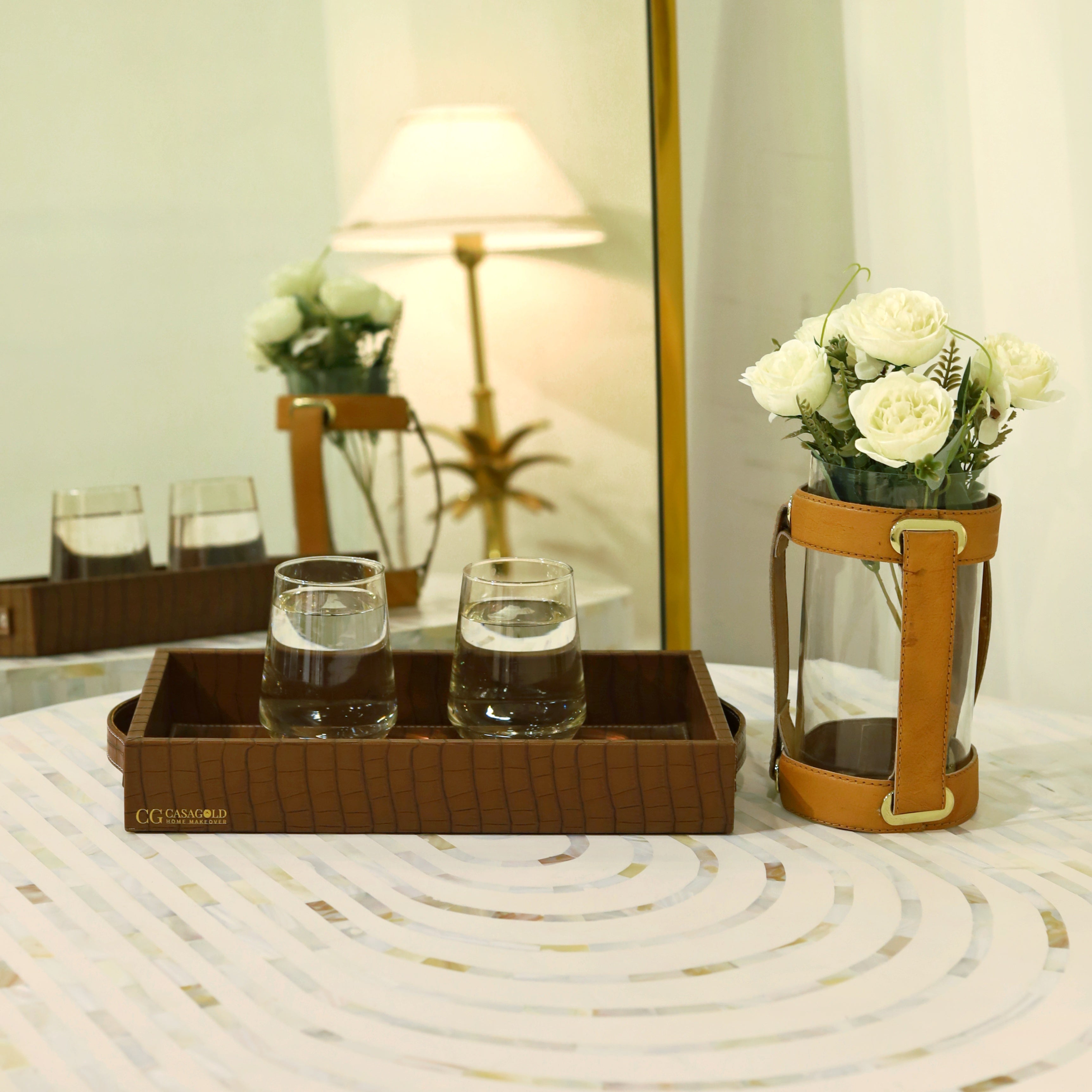 Luxury leather tray for stylish office organization