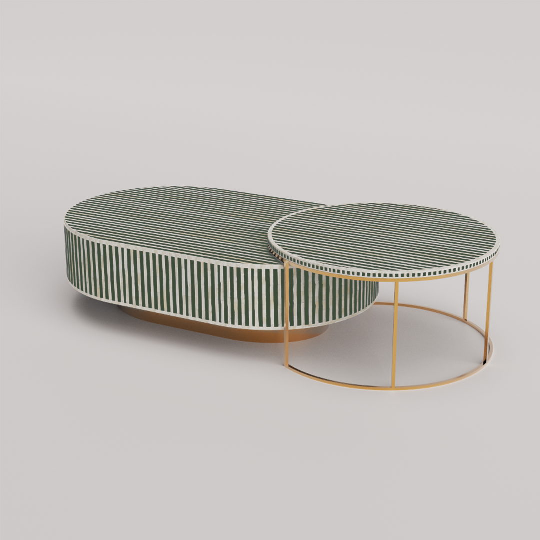 Luxury round coffee table with bone inlay