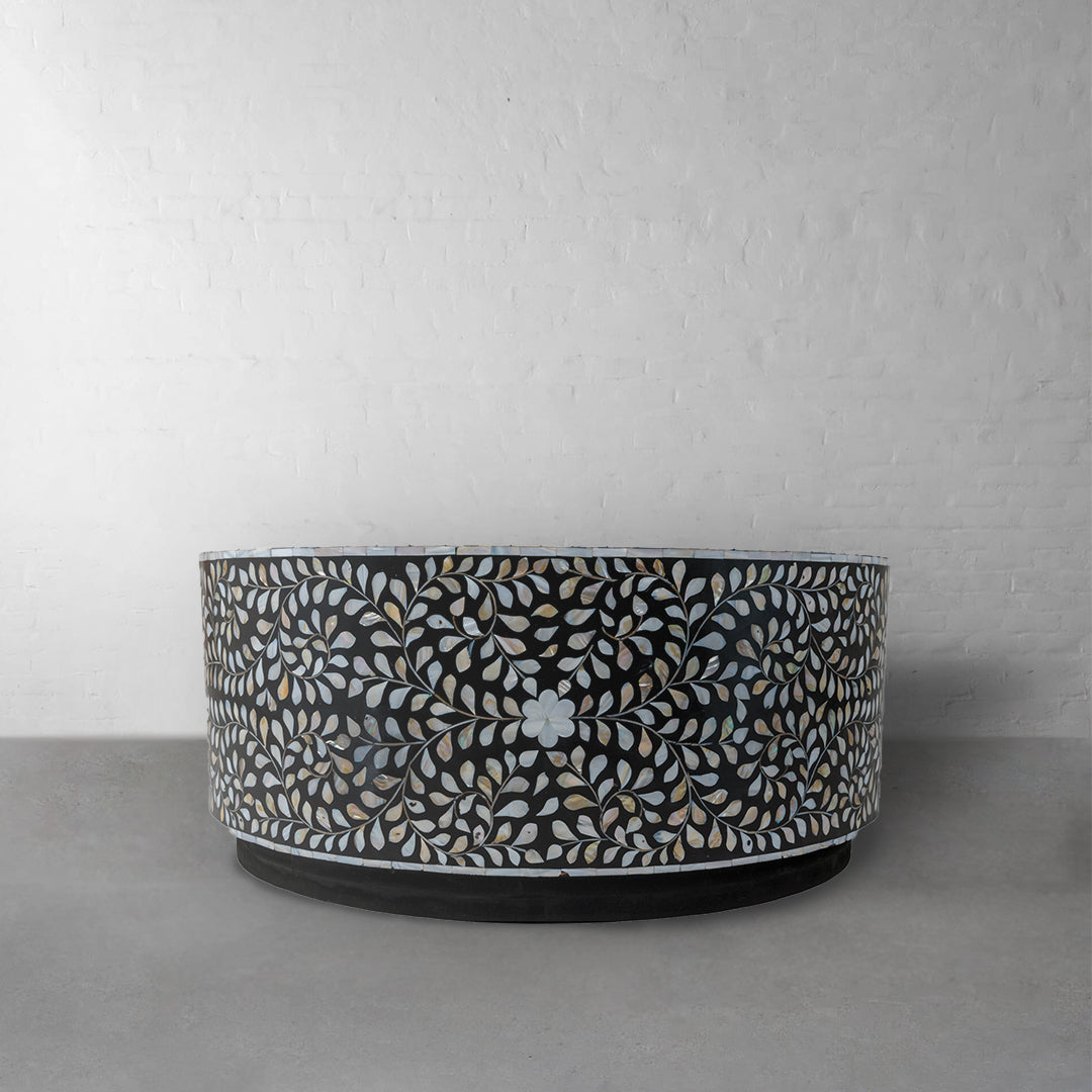 Luxury round coffee table with bone inlay