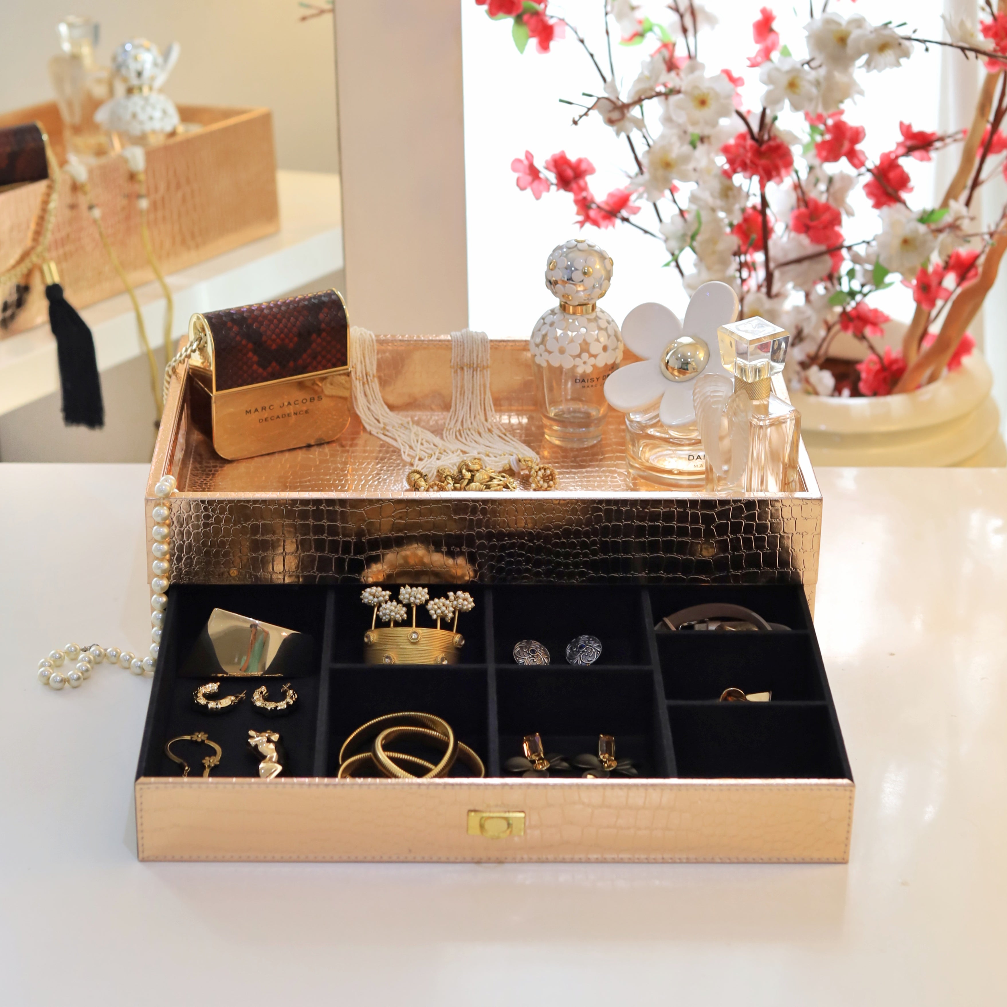 Luxury tea tray with built-in storage for organization