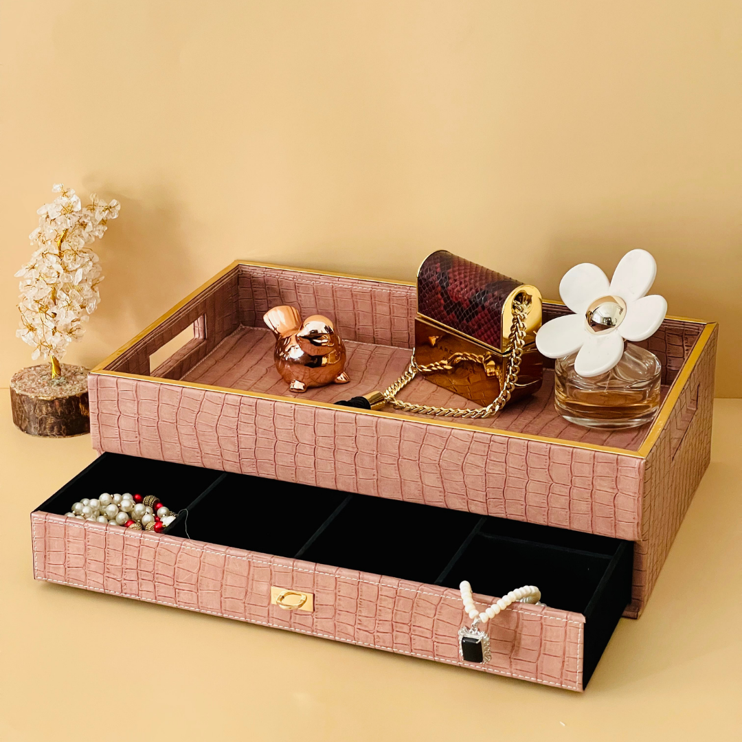 Elegant tea tray with concealed storage space