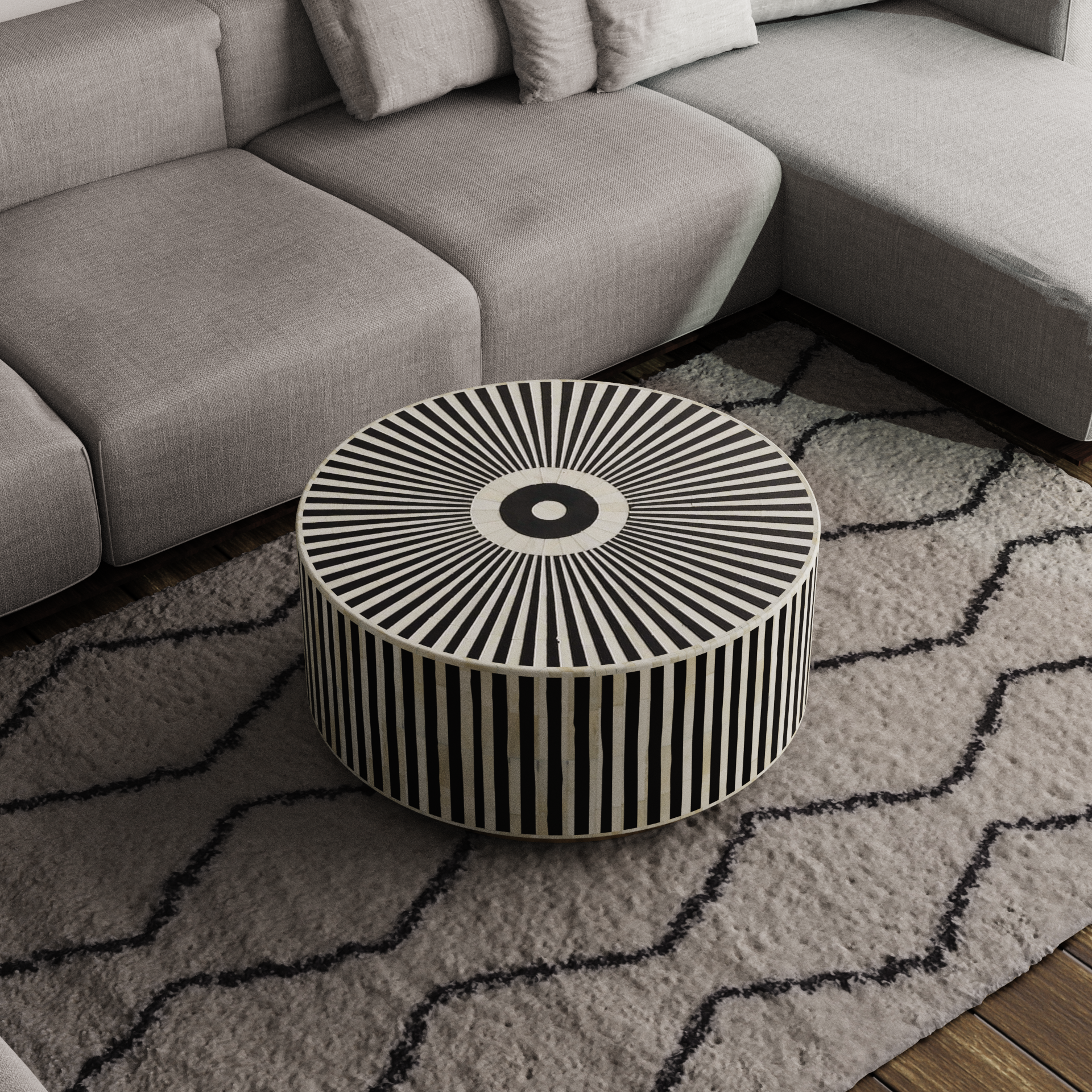Makayla Wooden Inlay Coffee Table Round