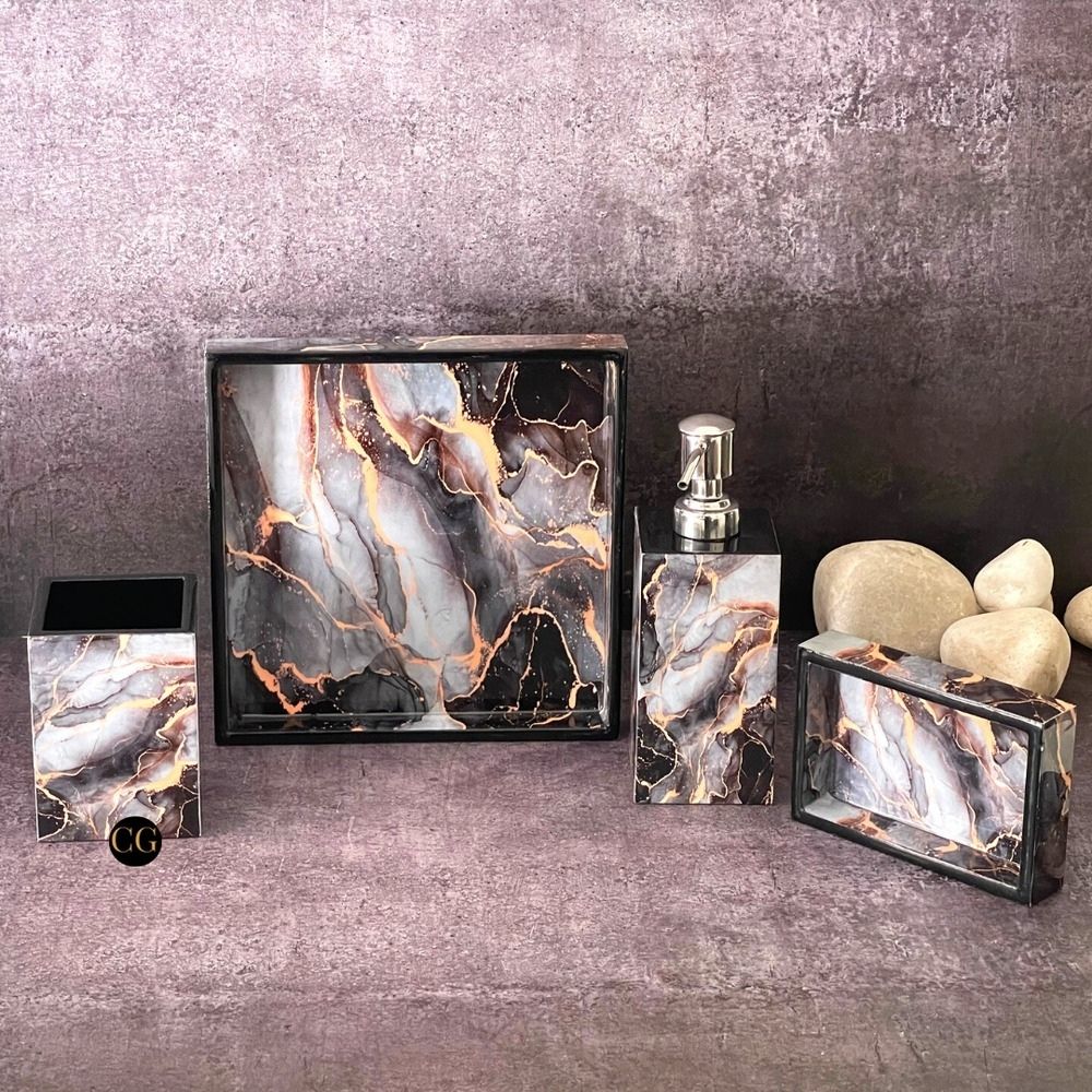 Marble Black Finish Bathroom Accessories Set