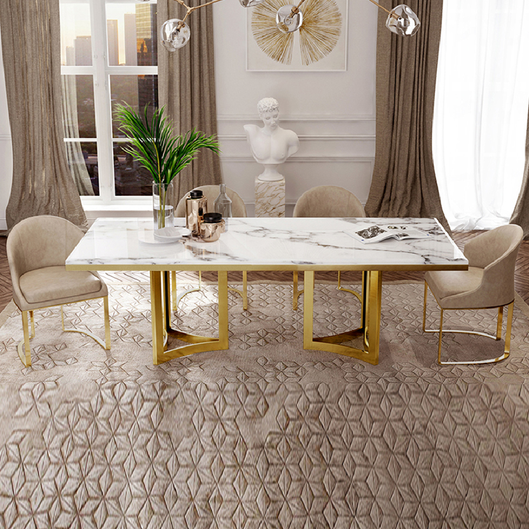 Marble Top Dining Table with Gold Base for Elegant Dining Spaces
