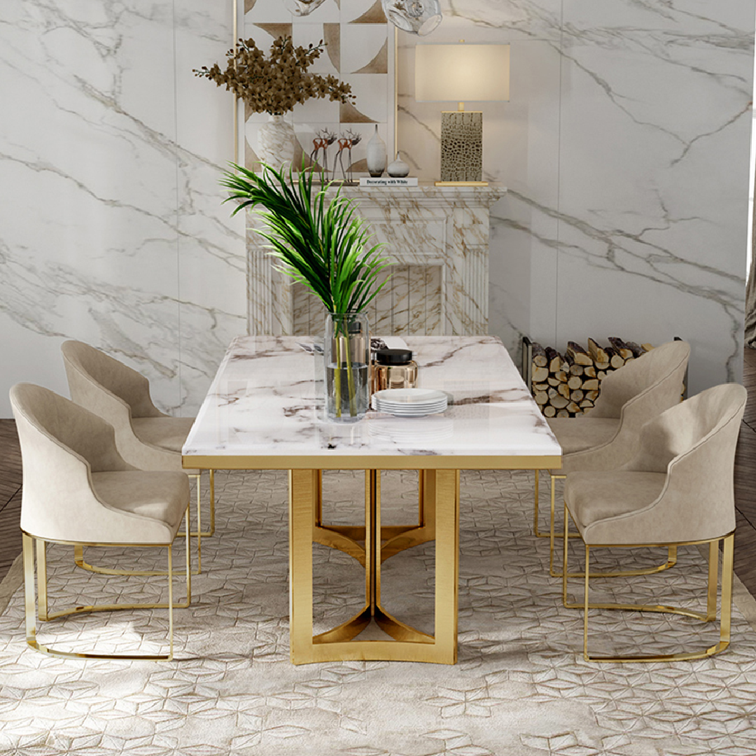 Marble Top Gold Base Luxury Dining Table