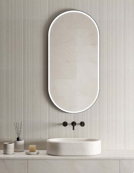 Metal Frame White oval glass mirror for contemporary spaces