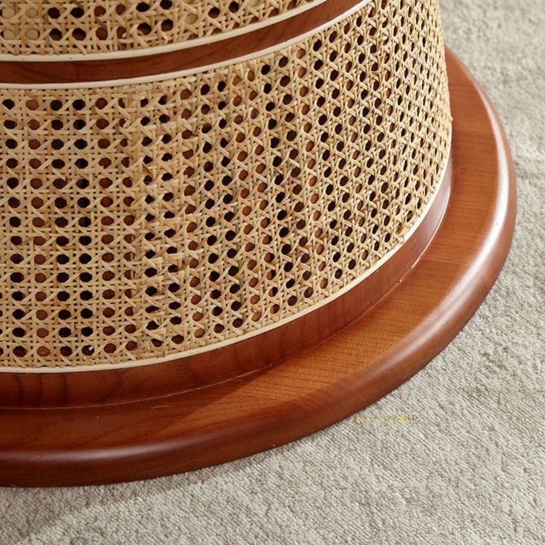 Mid-century style rattan dining table with 4 matching chairs