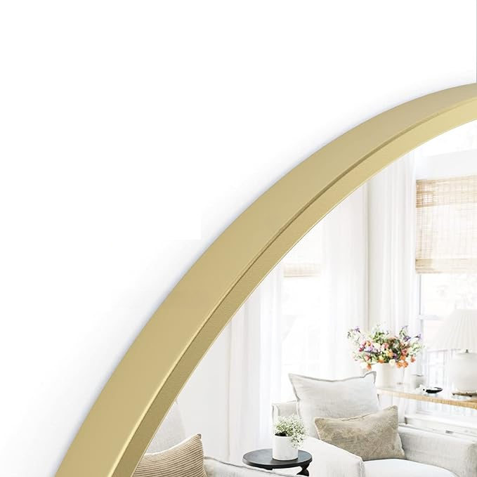 Minimalist Gold finish Steel Frame Round Glass Mirror