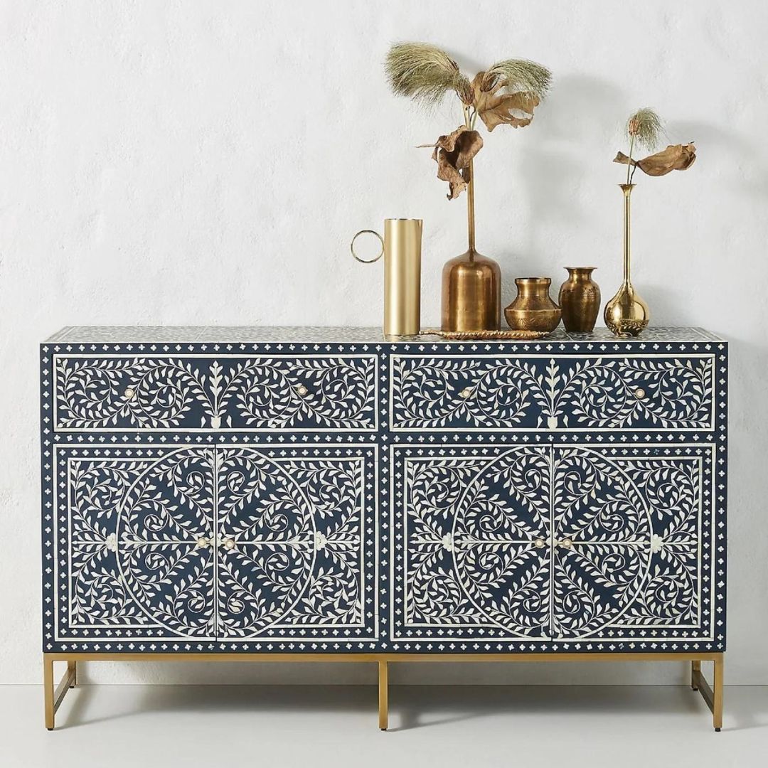 Minimalist Indigo inlay sideboard with sleek design.