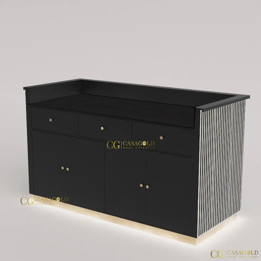Minimalist Inlay Bar Cabinet with Black and White Design