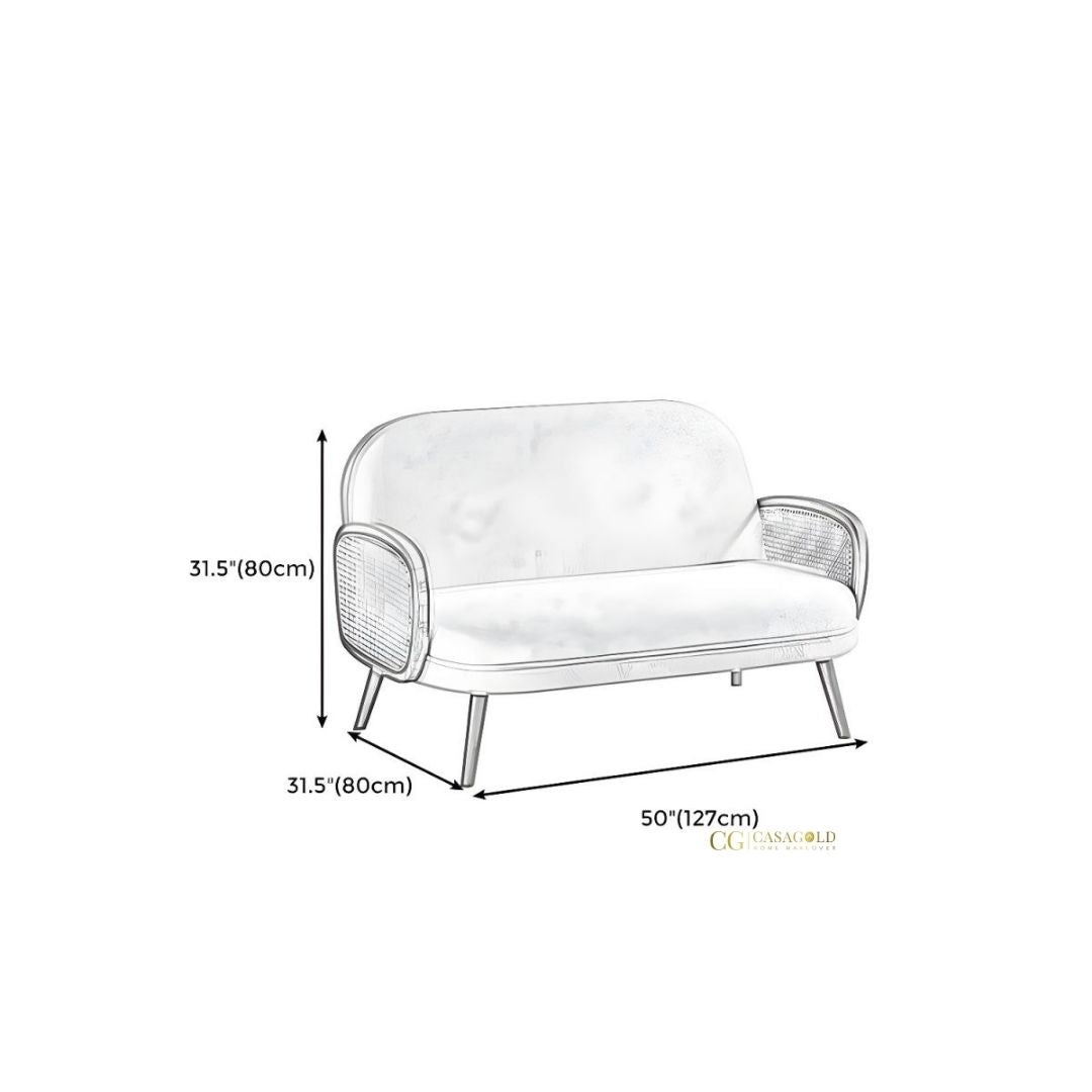 Minimalist rattan two-seater and chair with velvet seating