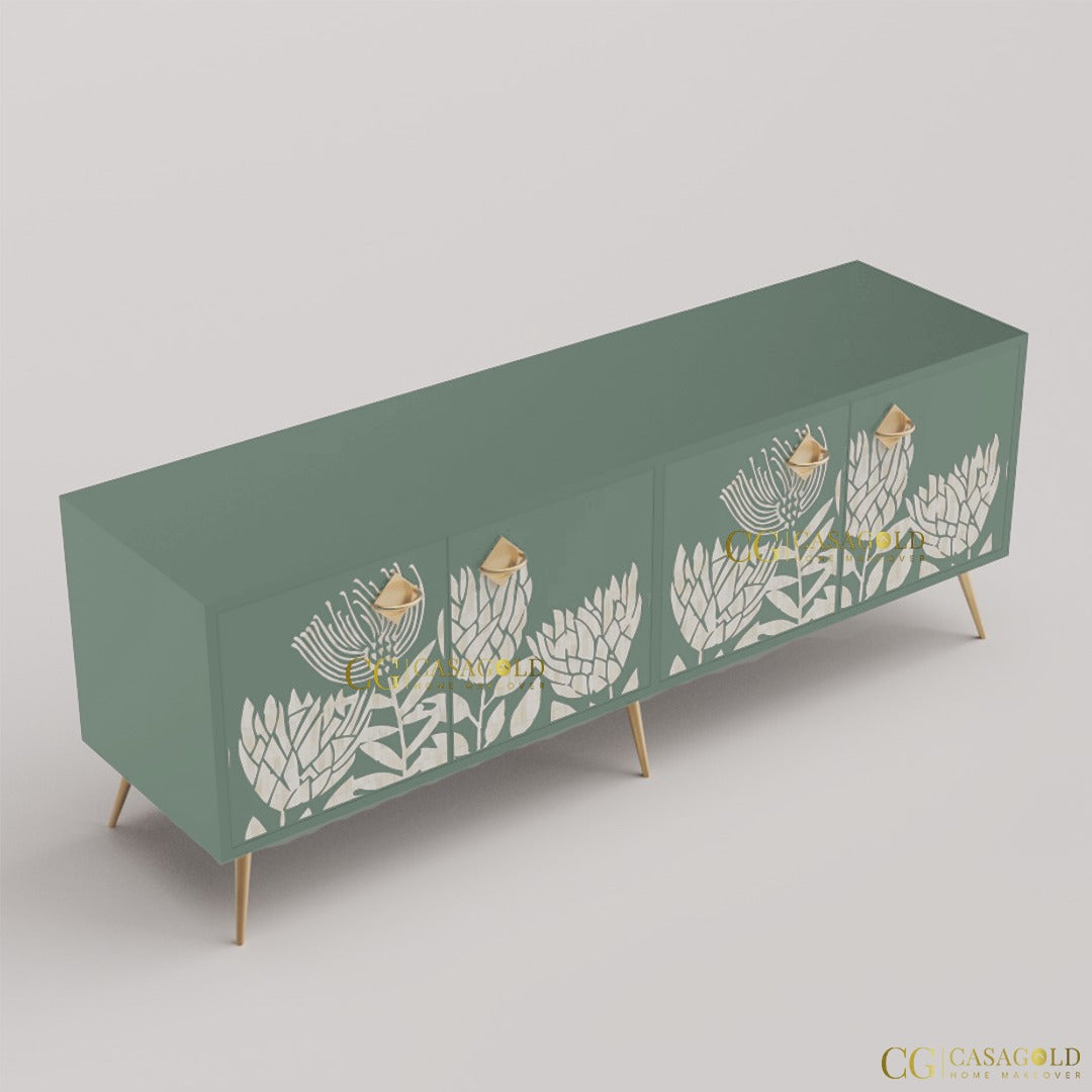 Minimalist Tulip Bone Inlay Media Console