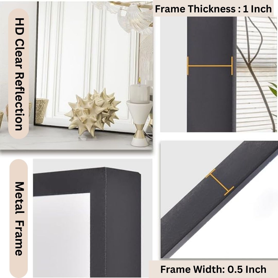 Minimalist black finish rectangle metal frame glass mirror for chic interiors