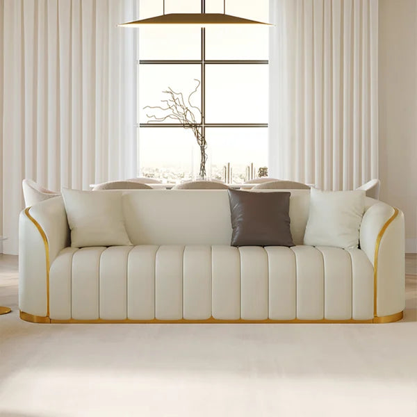 Minimalist low-profile luxury sofa with neutral tones