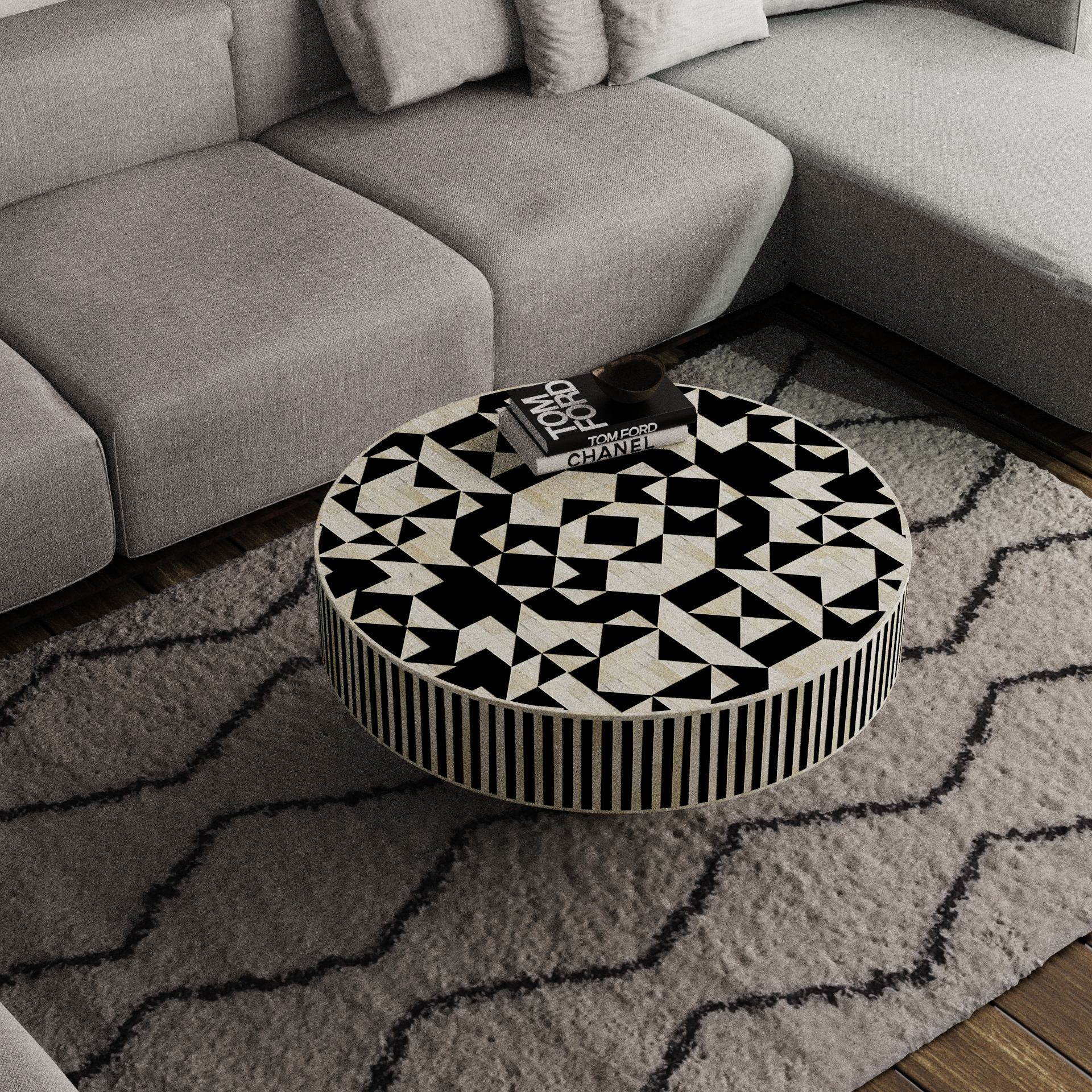 Modern Bone Inlay Round Coffee Table Style