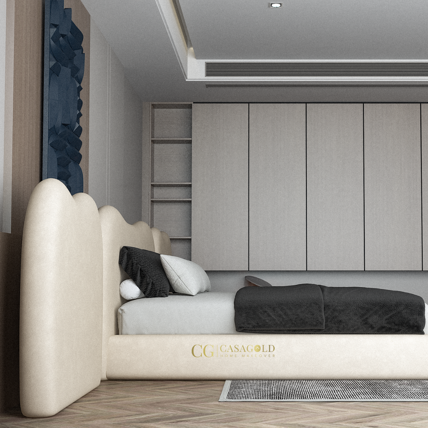 Contemporary bed design with soft curves