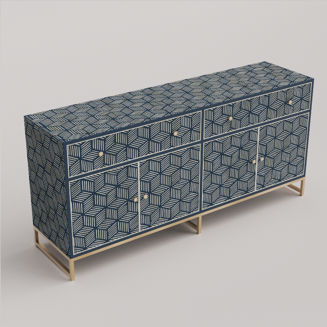 Modern Geometric Bone Inlay Storage Cabinet