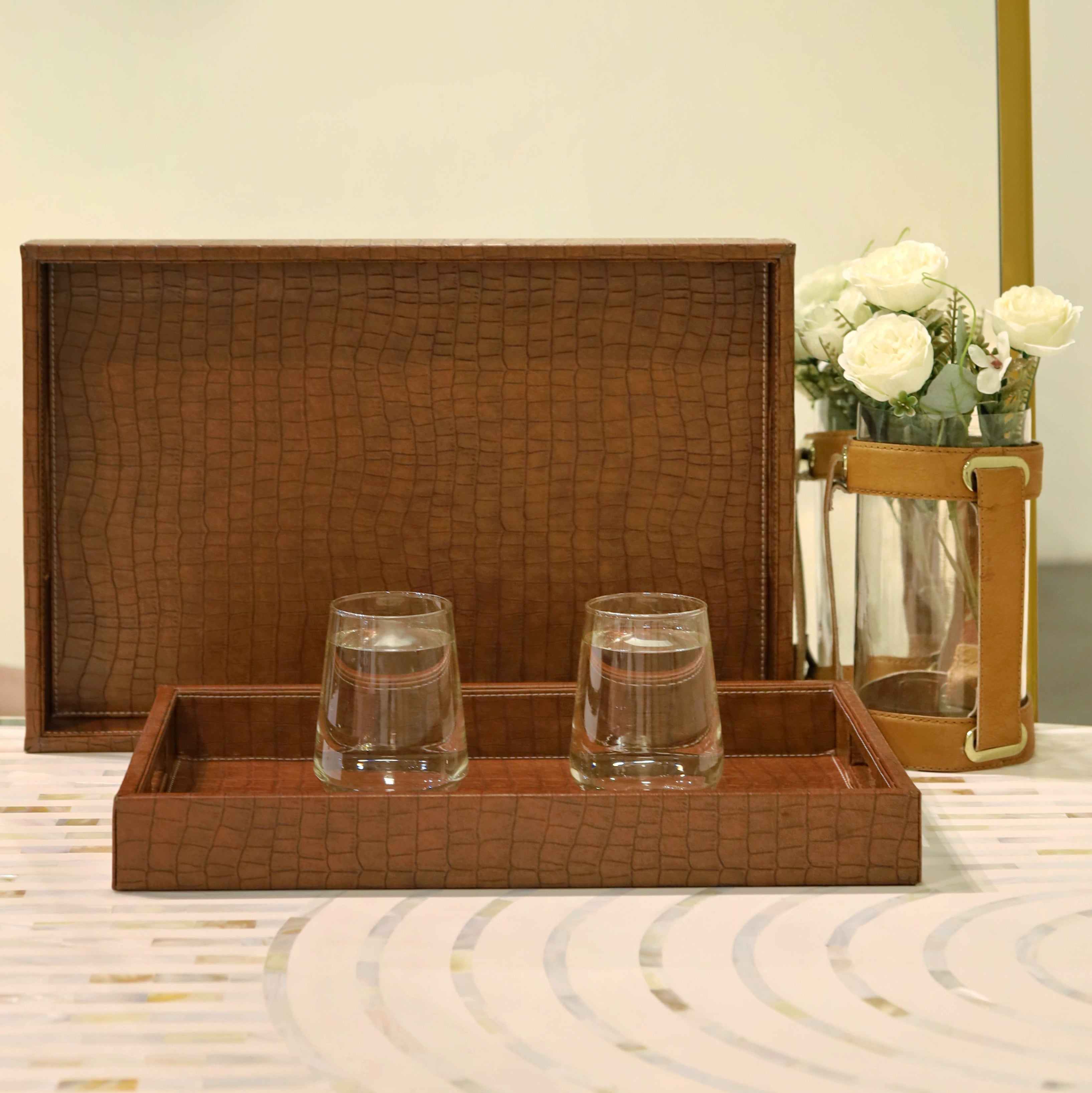 Modern leather tray for upscale bar settings