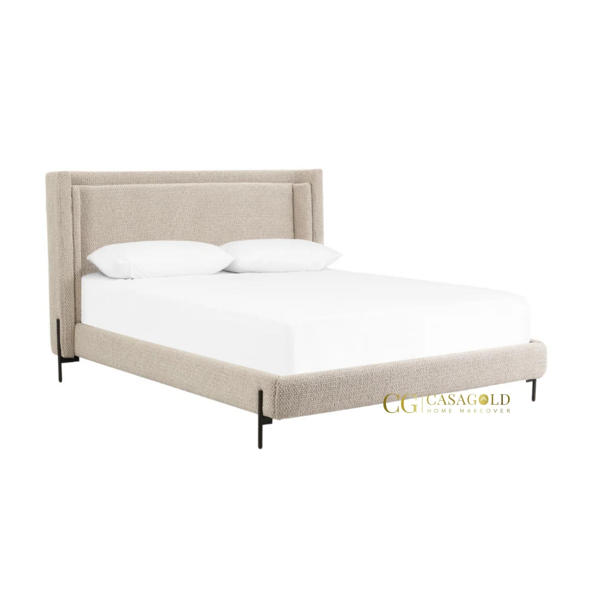 Minimalist bed frame crafted from pinewood with sprung slats for added comfort.