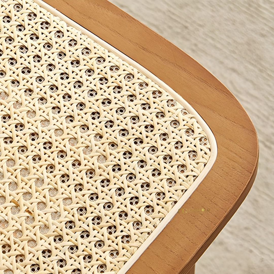 Modern rattan bar chair with a minimalist wooden frame