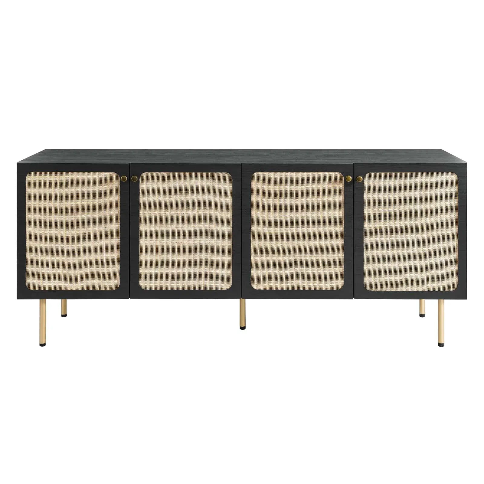 Modern rattan sideboard cabinet with natural finish
