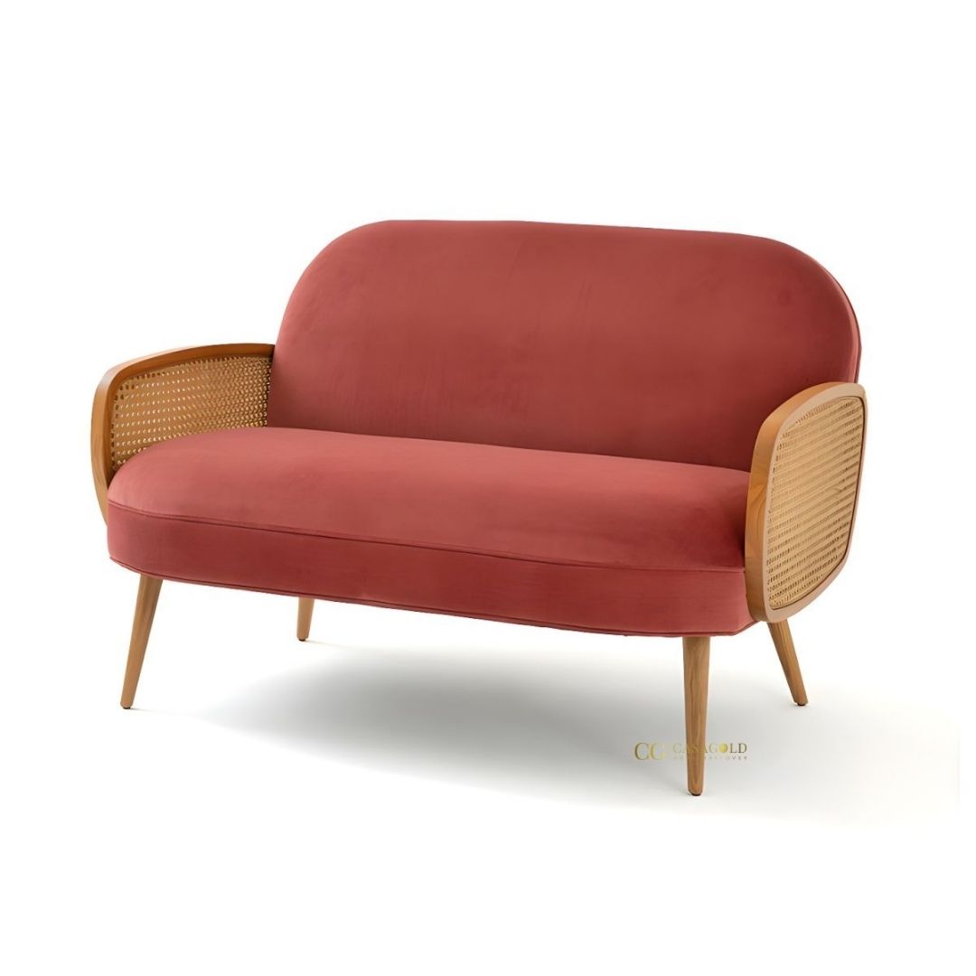 Modern rattan furniture set with curved design and velvet