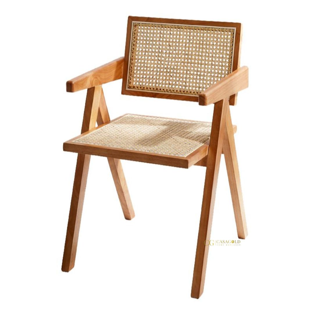 Modern dining chair with rattan details