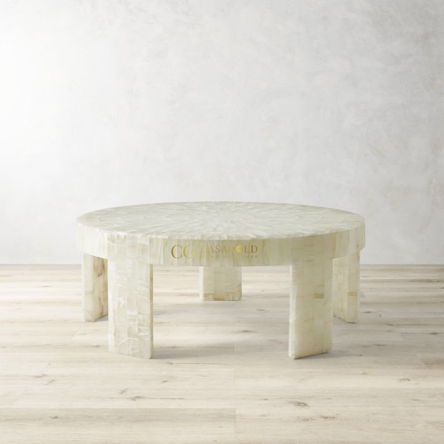 Elegant inlay effect center table in a modern living room