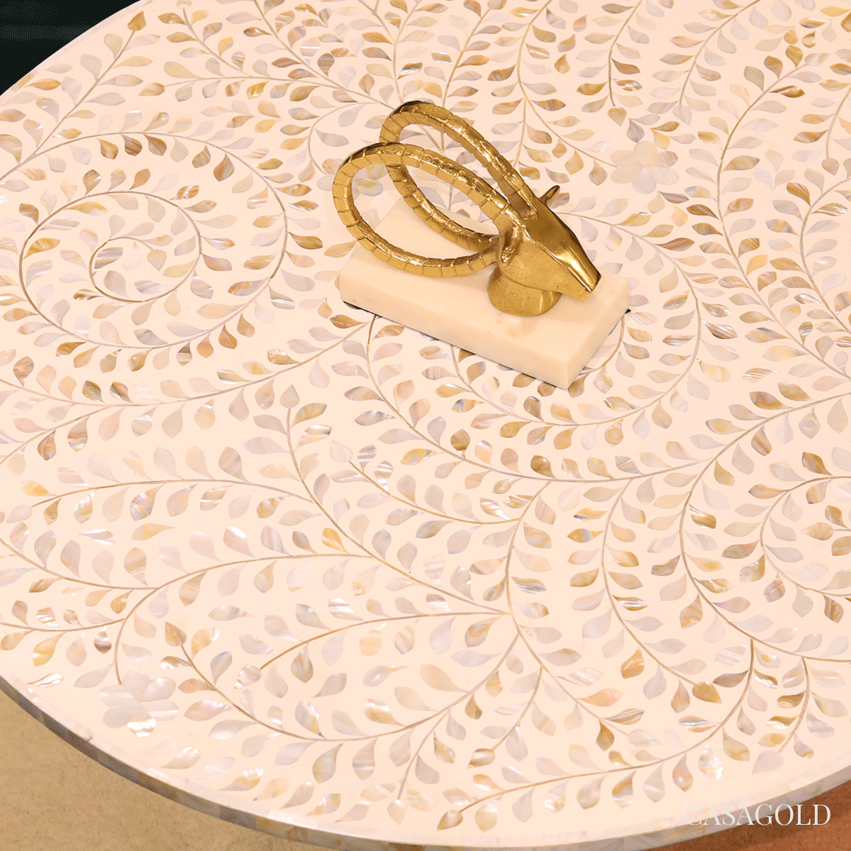 Modern Round Coffee Table with Bone Inlay
