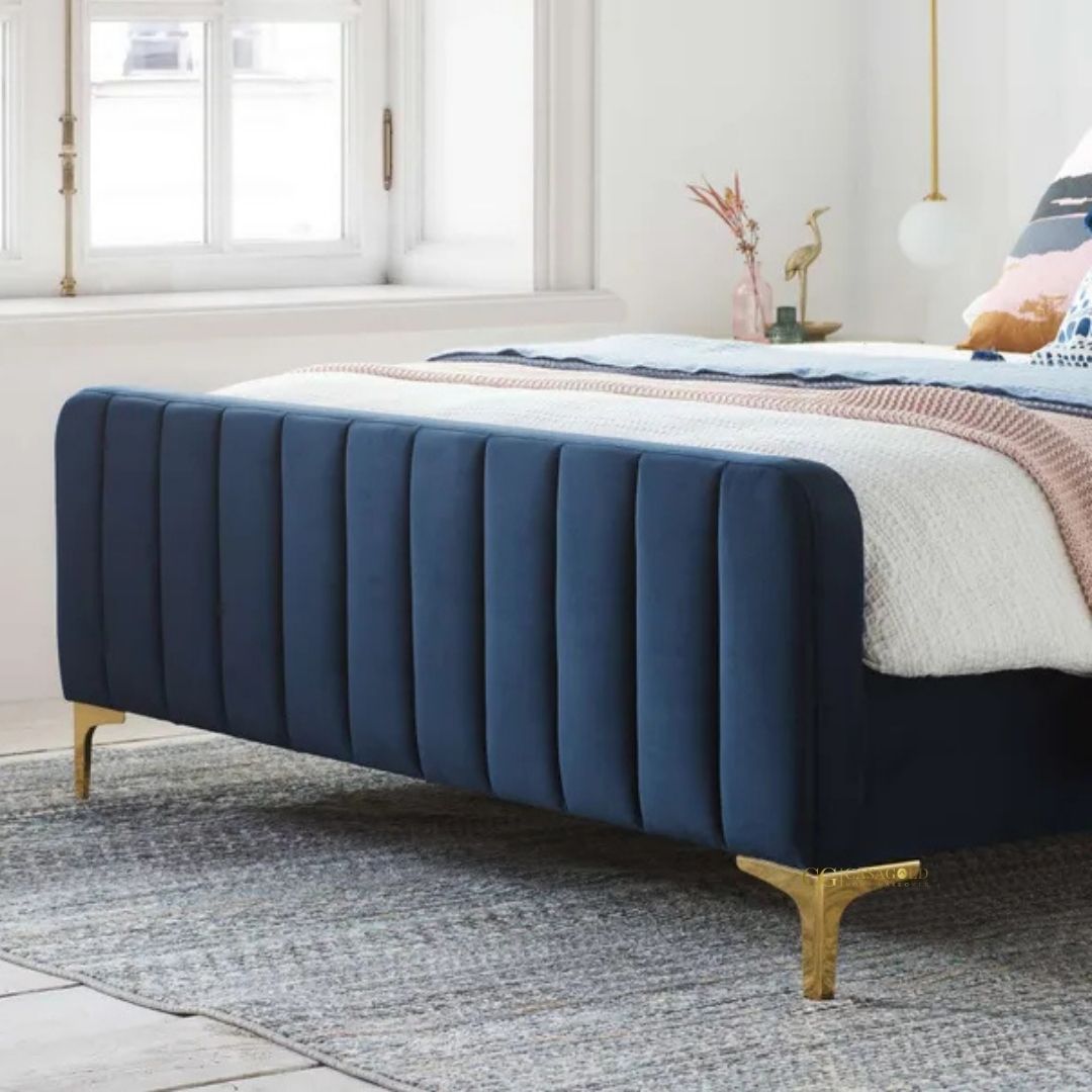 Modern velvet bed available in rich, bold colors