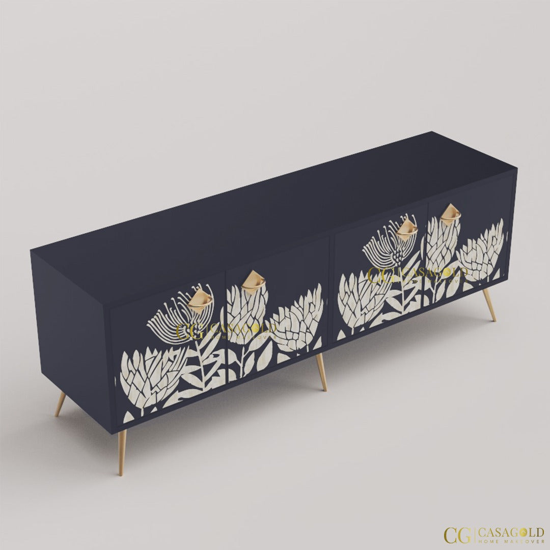 Modern White Bone Inlay TV Cabinet