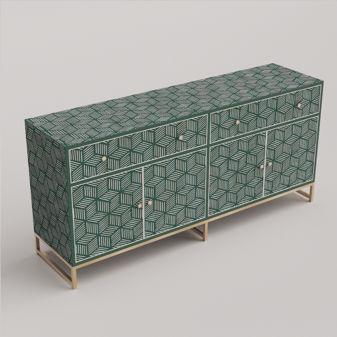 Modern geometric seagreen inlay storage cabinet
