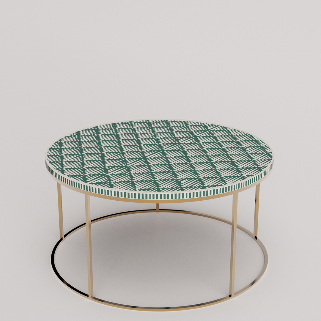 Modern round coffee table, bone inlay finish