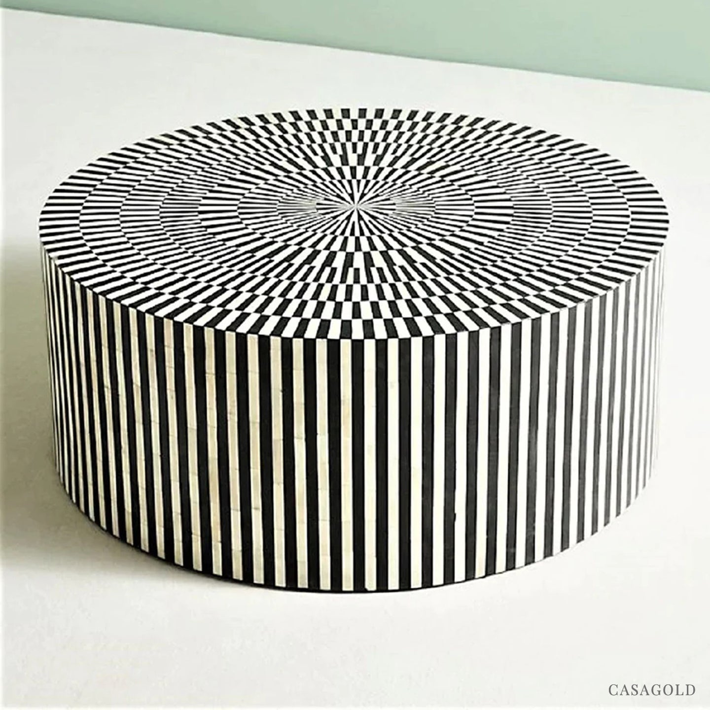 Modern sunstrike round coffee table, bone inlay finish