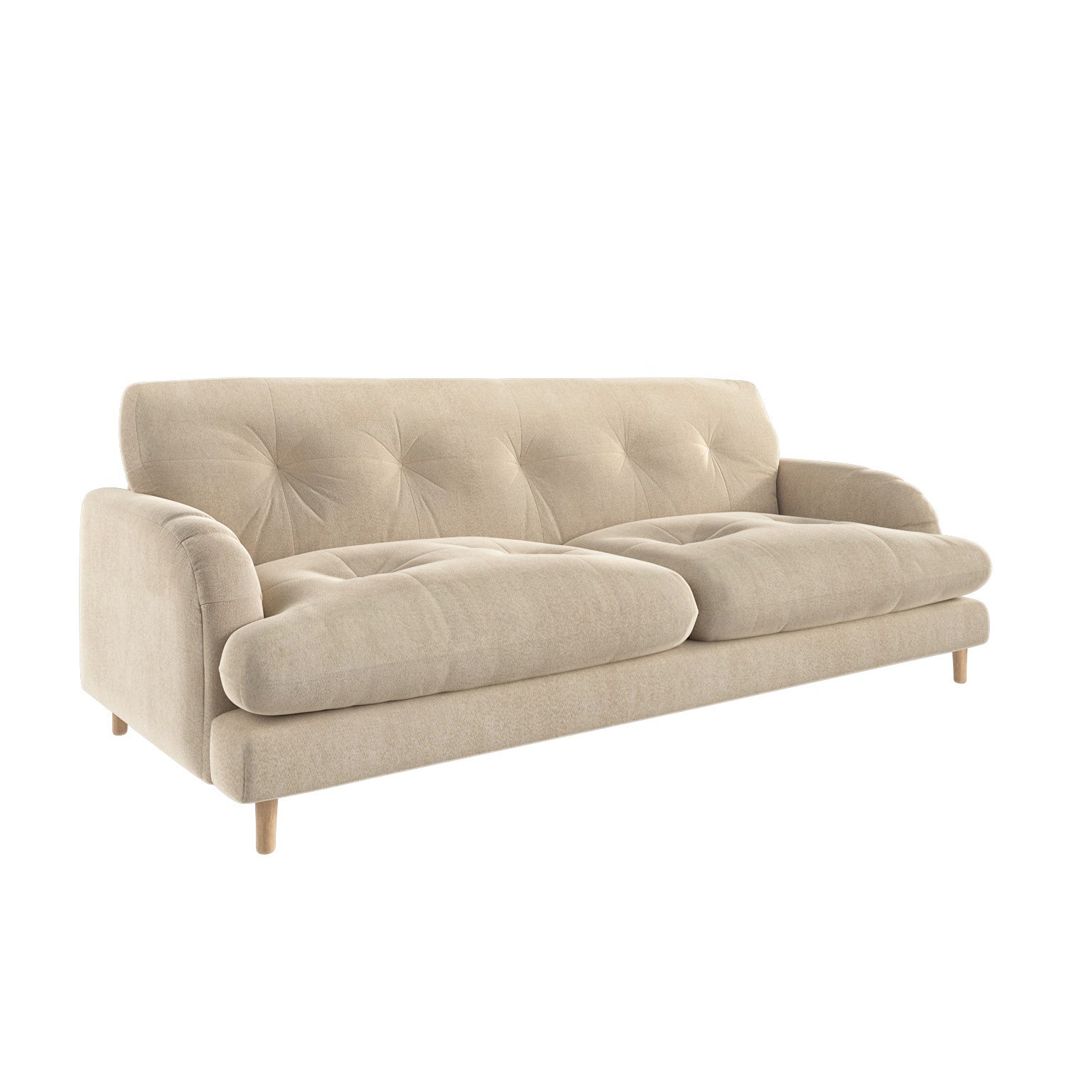 Three-seater cream tufted sofa for modern and classic living rooms, customisable to two-seater