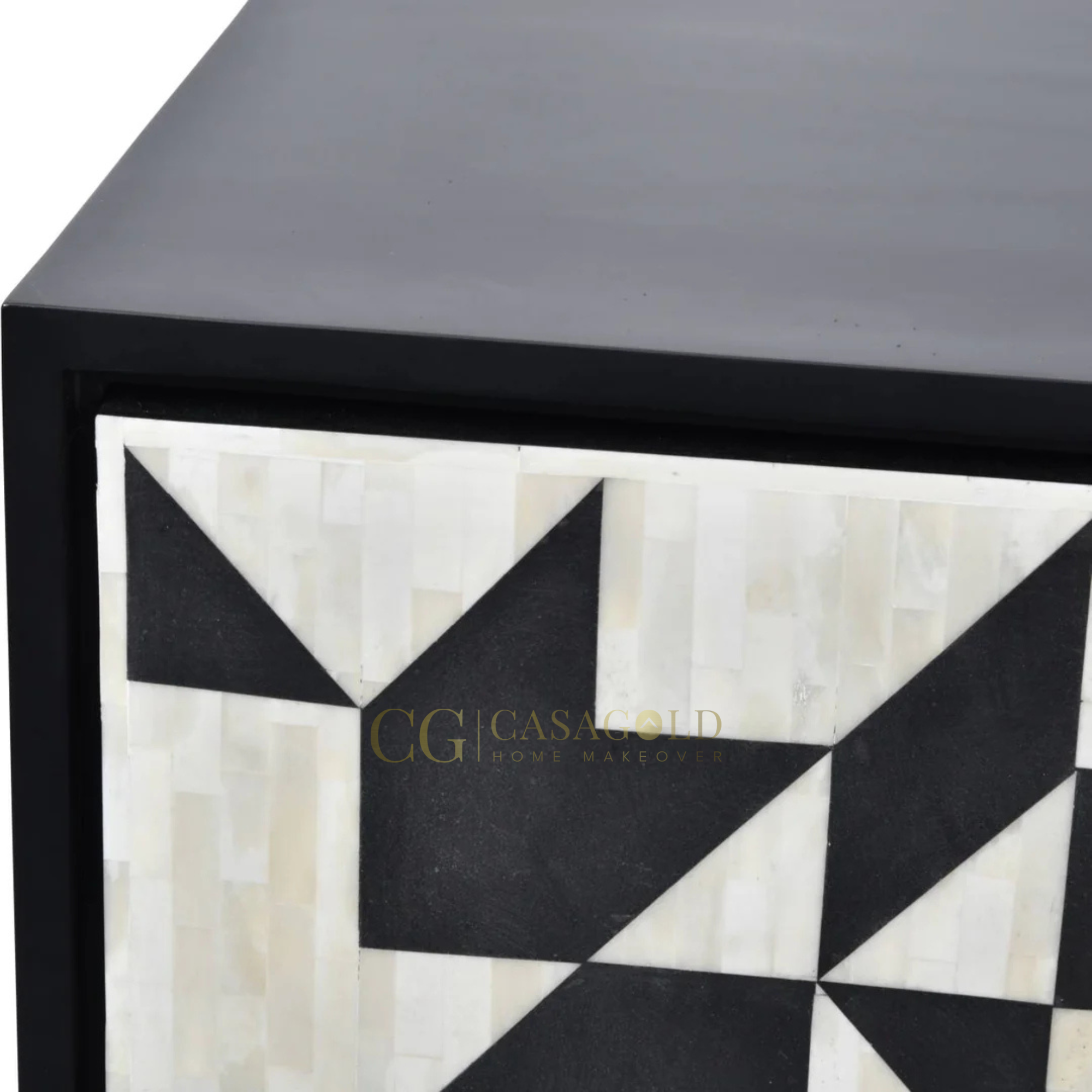 Monochrome stripe-pattern inlay sideboard for contemporary spaces.