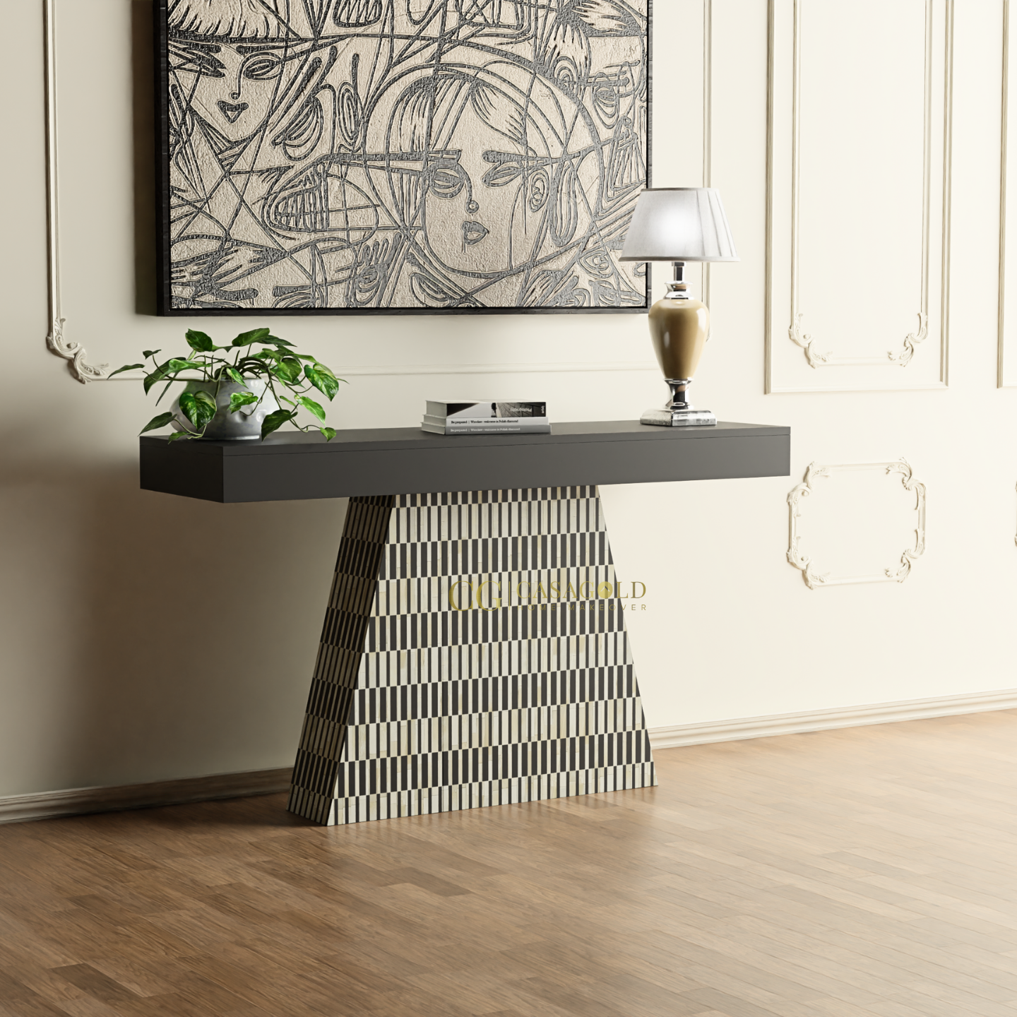Decorative mother-of-pearl inlay console for home decor
