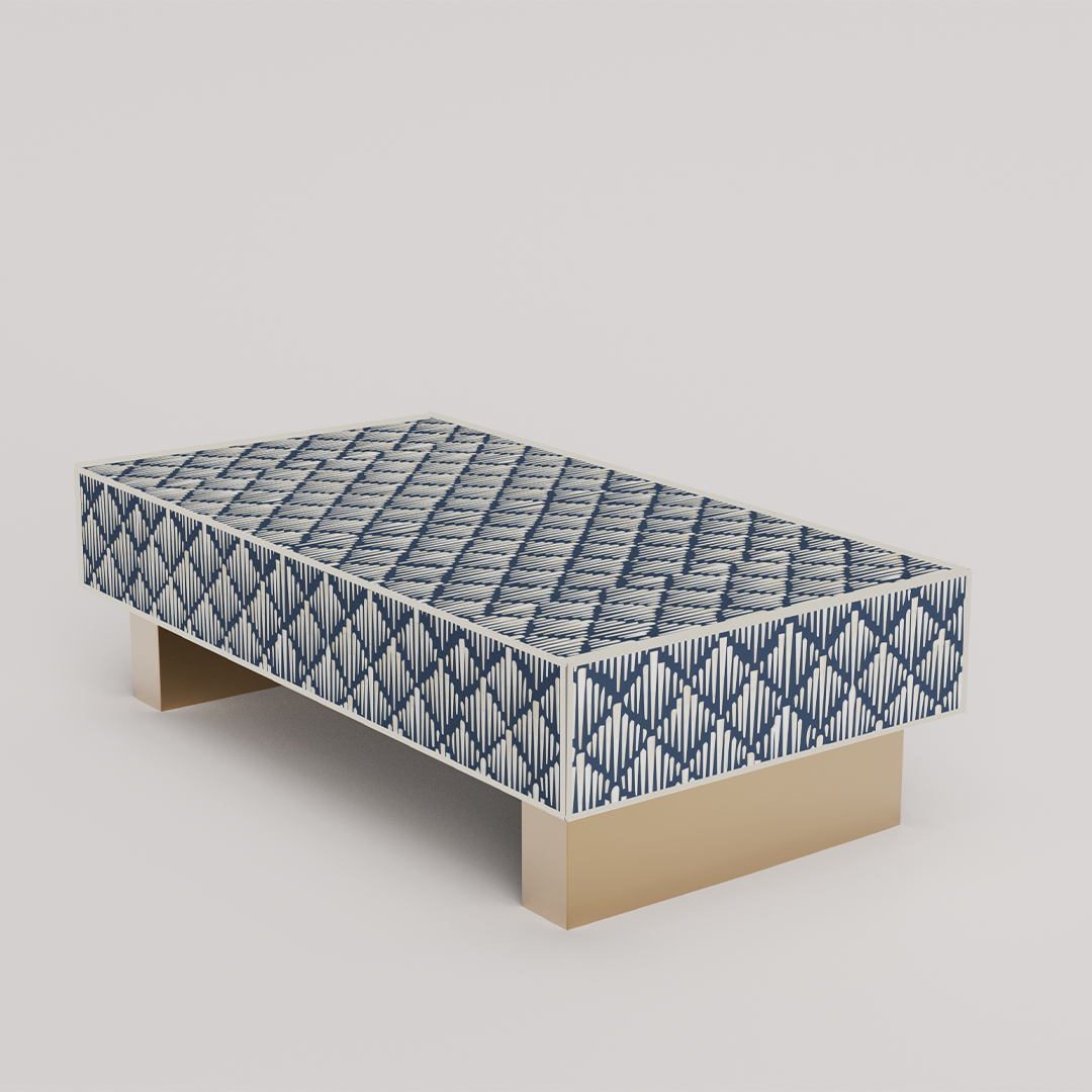 "Morrisson-patterned bone inlay rectangular coffee table for modern homes"