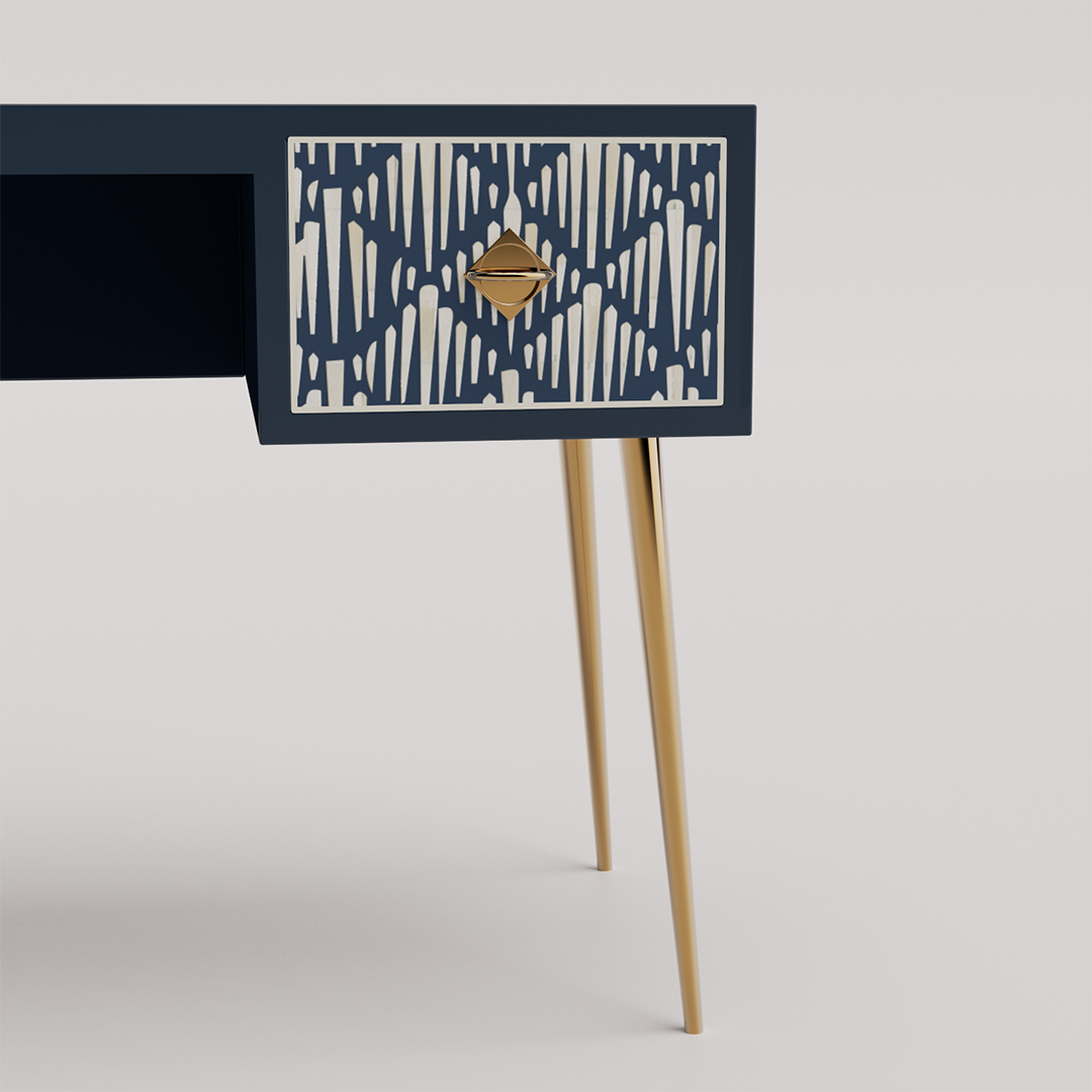 Morrisson Indigo White and Gold Bone Inlay Writing Desk