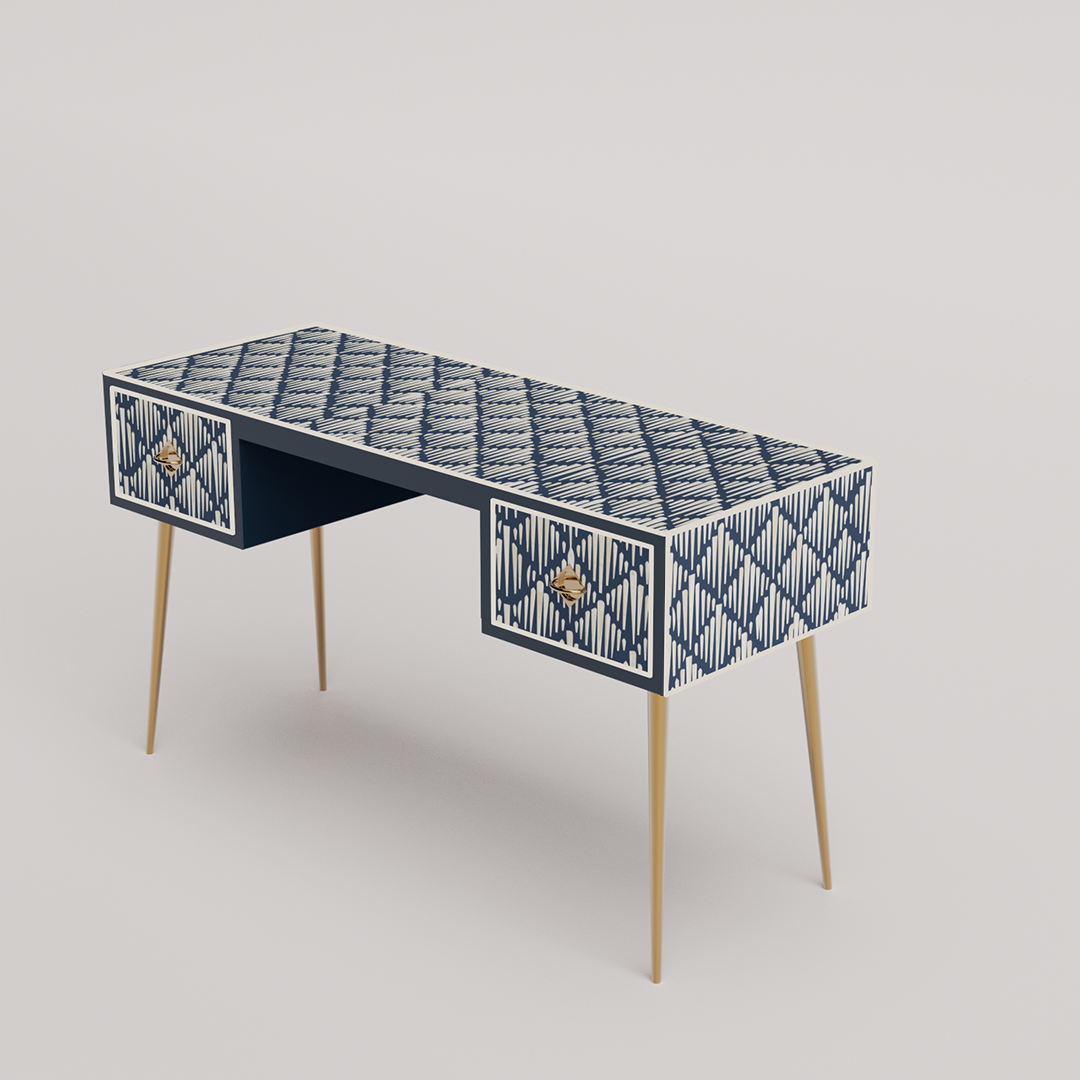 Morrisson White Bone Inlay Desk with Drawers