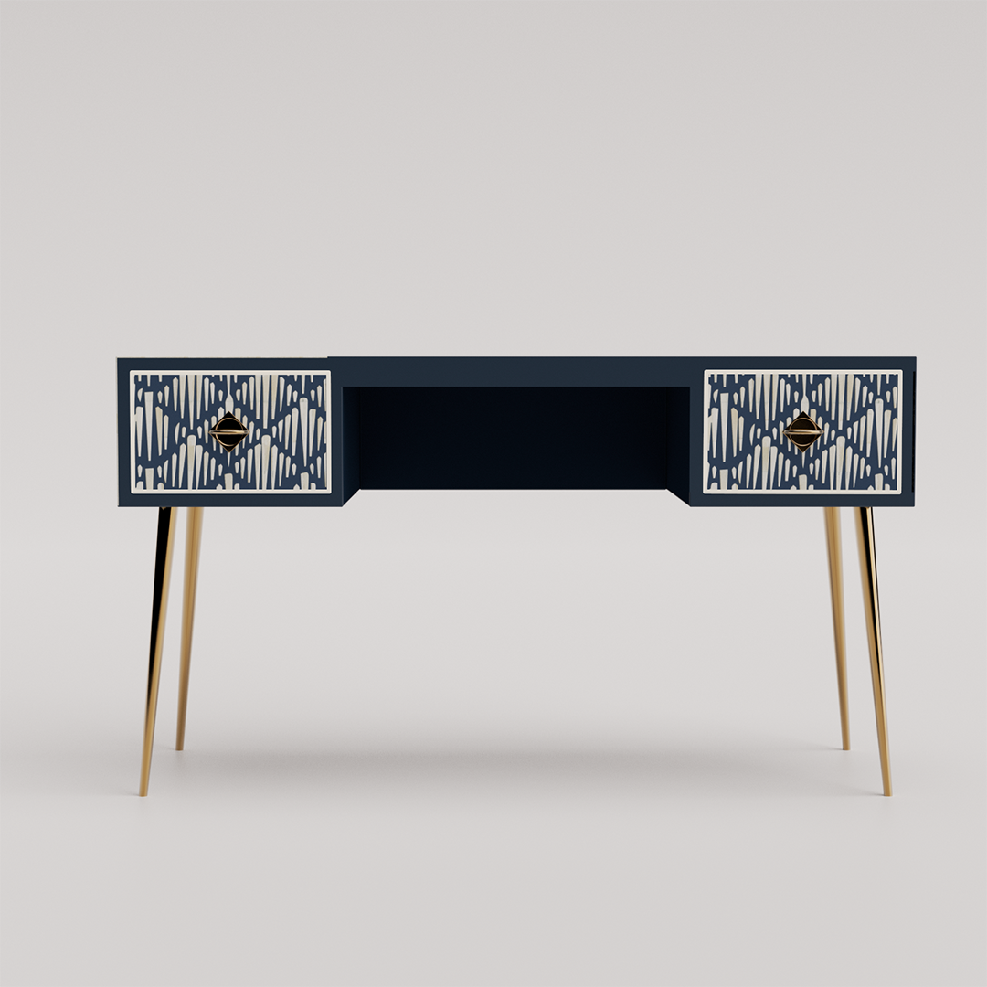 Morrisson chevron bone inlay study desk with handcrafted elegance
