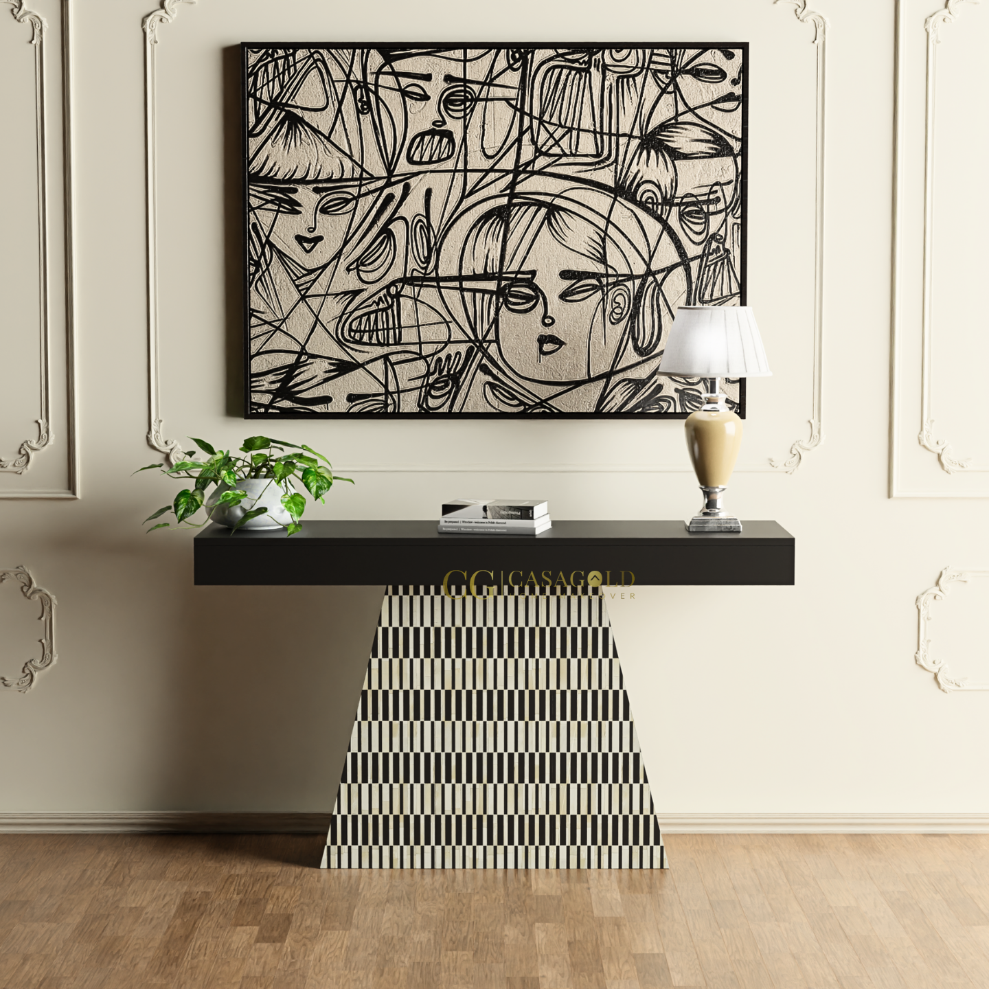 Noir Striped Console Table