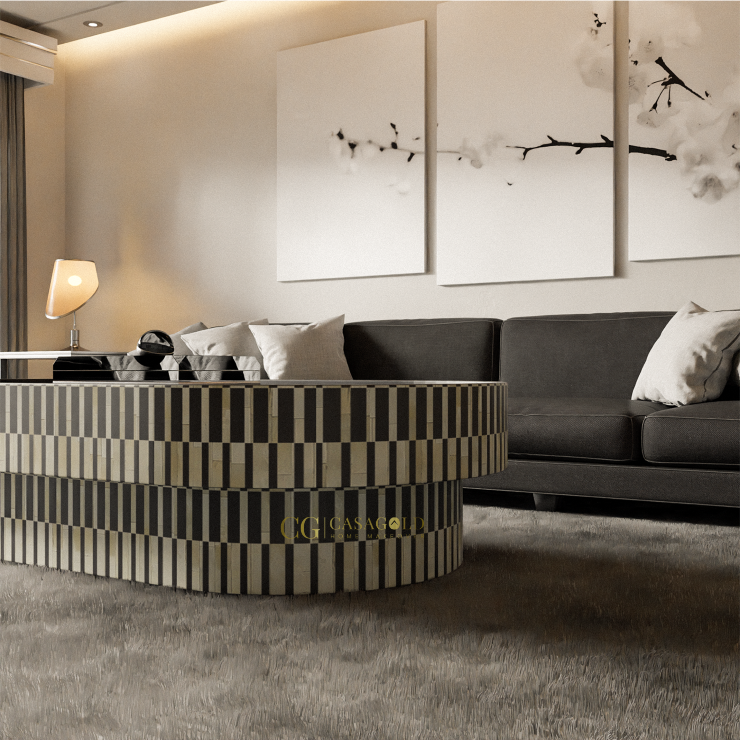 Noir Striped Oval Coffee Table