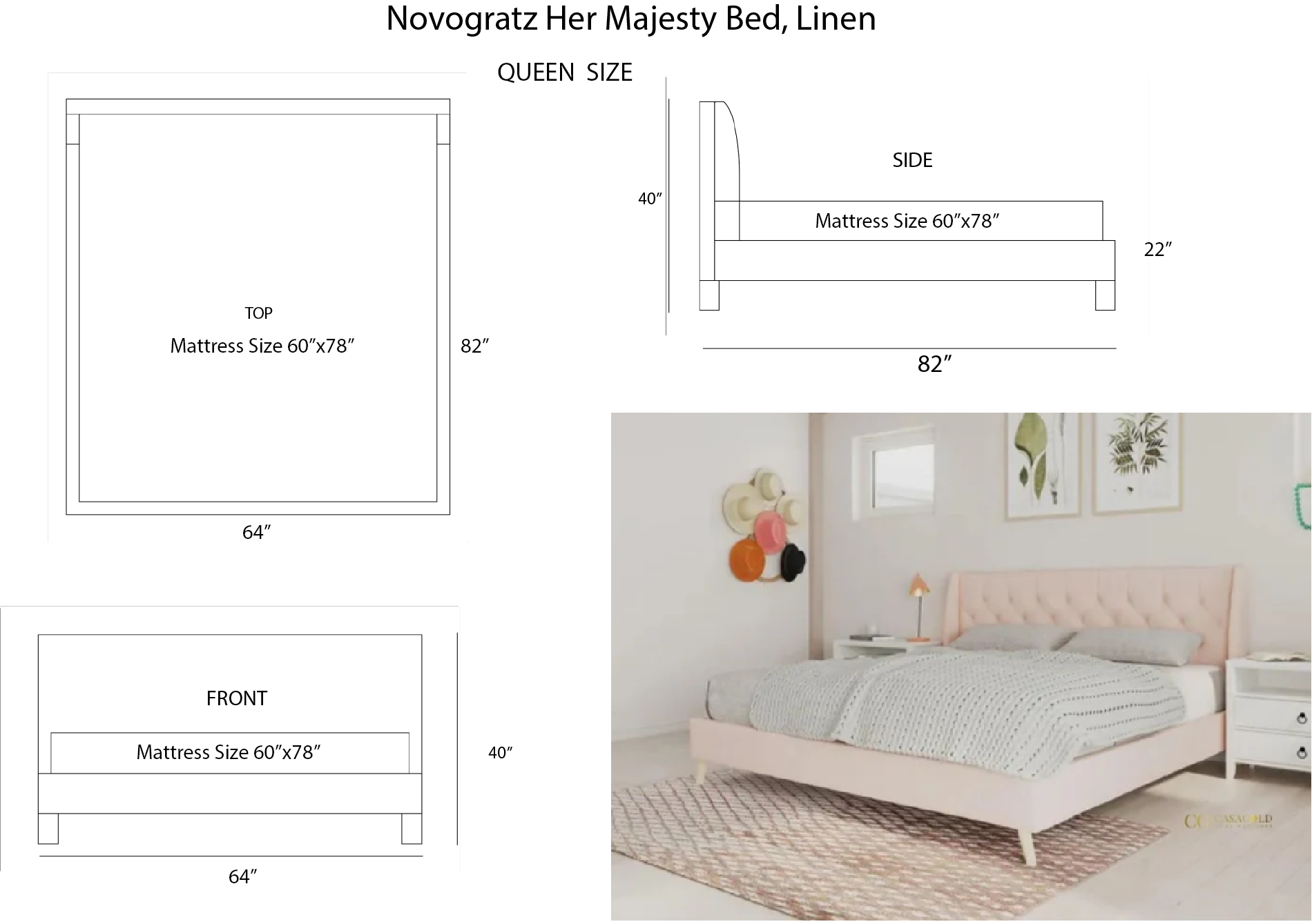 Novogratz Her Majesty Bed, Linen