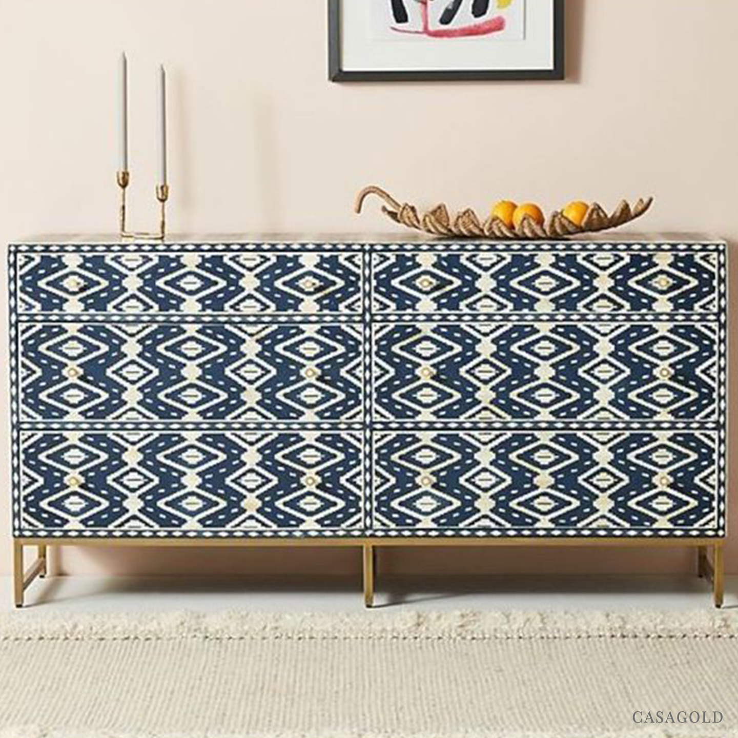 Ocean Blue Bone Inlay Bar Cabinet