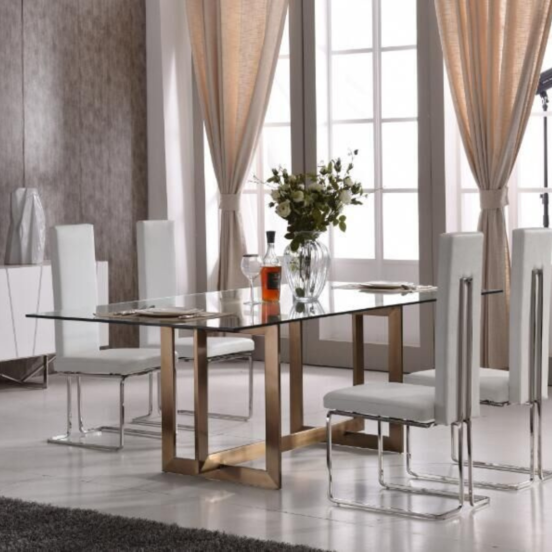 Oval Glass Luxury Dining Table with Chrome Legs